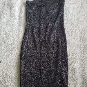 Black Iridescent Glitter Bandeau Bodycon Dress